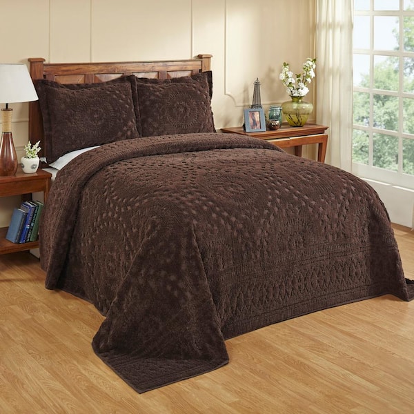 Better Trends Rio 3-Piece 100% Cotton Tufted Chocolate King Floral Design Bedspread Set