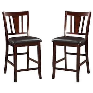 Walnut Wood and Brown Faux Leather High Chair (Set of 2)