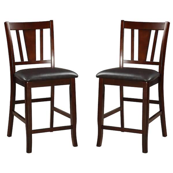 SIMPLE RELAX Walnut Wood and Brown Faux Leather High Chair (Set of 2)