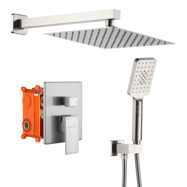 Boyel Living 3-Spray Patterns with 2.5 GPM 10 in. Wall Mount Dual Shower Heads with Pressure Balance Valve in Brushed Nickel