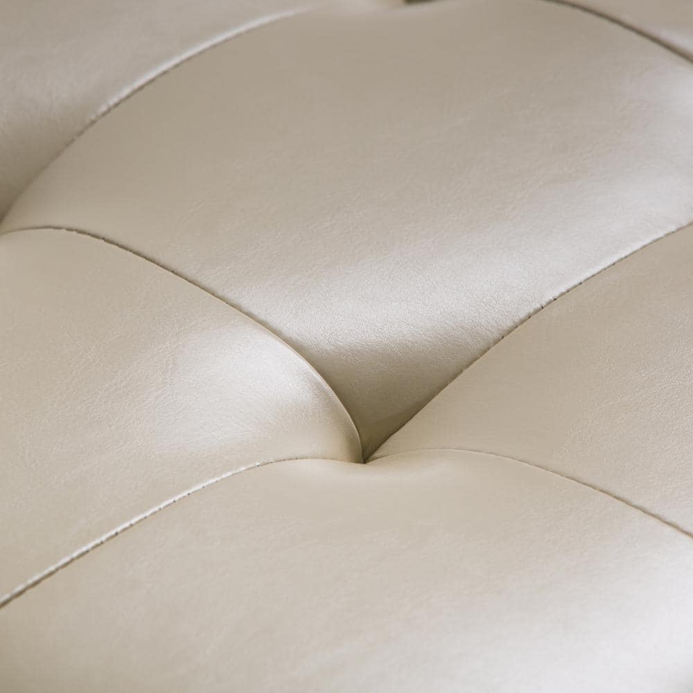 Cosmopolitan Satin Cream Tufted Faux Leather Storage Ottoman