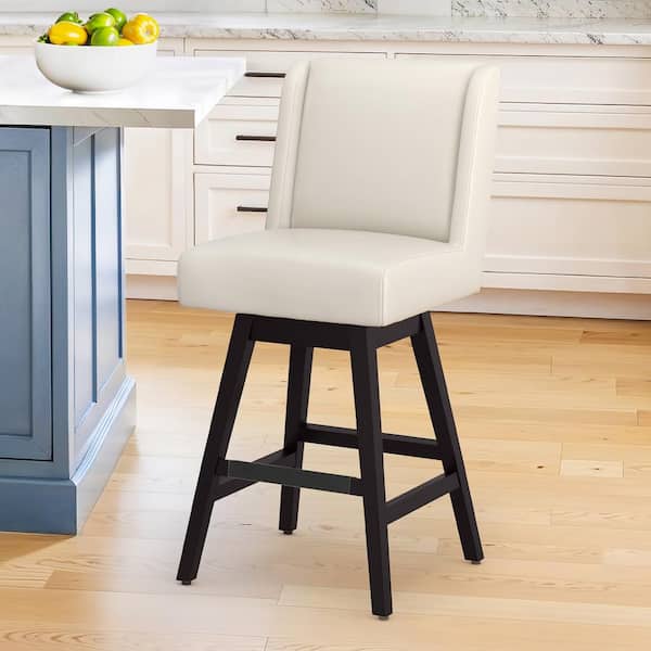 LUE BONA Joyce 26 in. Modern White Faux Leather Upholstered Swivel Bar Stool with Solid Wood Leg Counter Bar Stool