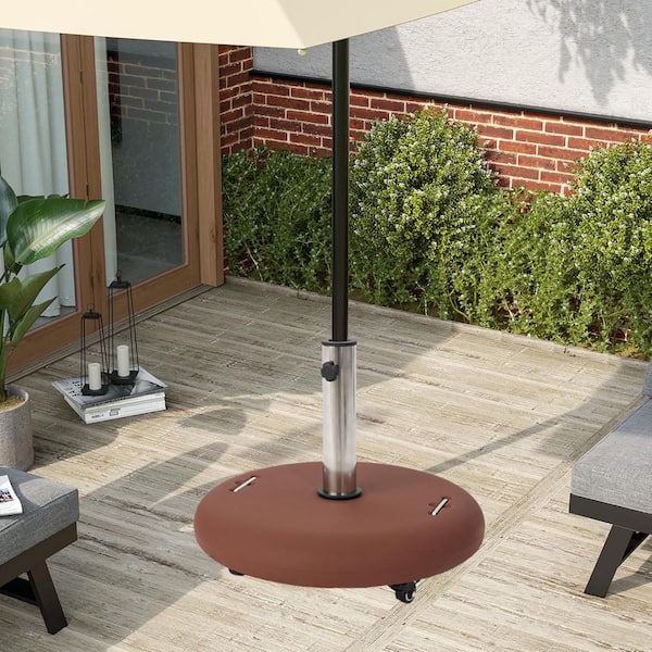 86 lbs. brown patio umbrella base with hidden wheels YLLN 86 lbs. Outdoor Patio Umbrella Base with Wheels, Heavy Duty Weighted Free-Standing Design for Stability in Terracotta