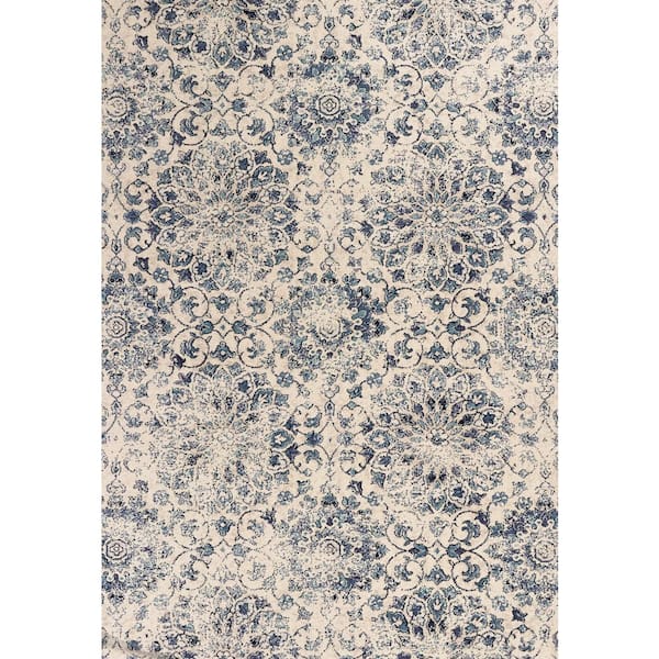 Kas Rugs Ivory/Blue Mosaic 5 ft. x 8 ft. Area Rug