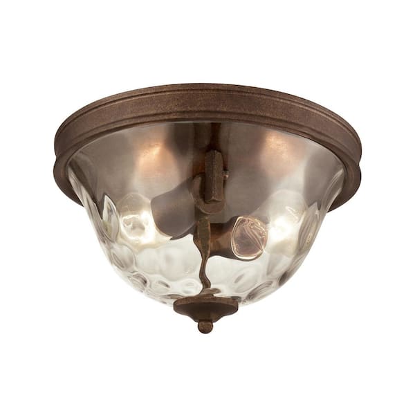 Titan Lighting Cheltham 2-Light Mocha with Clear Water Glass Flushmount
