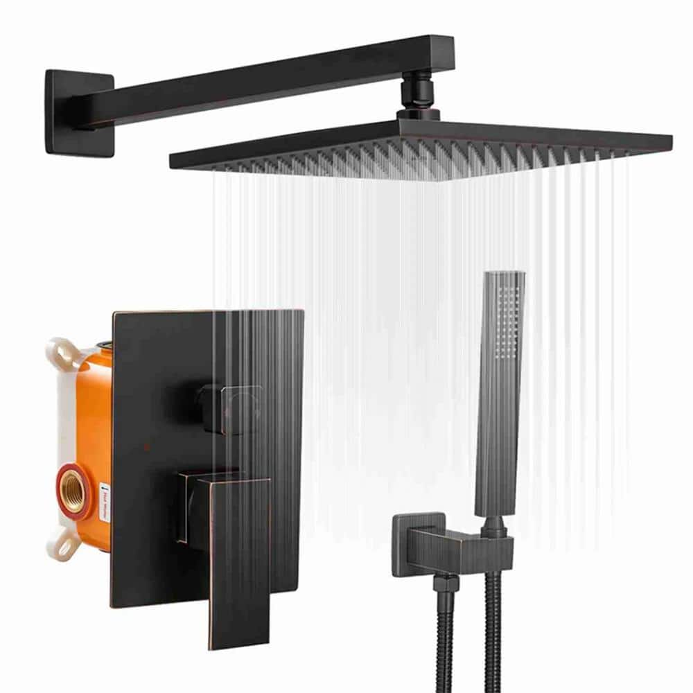 Single-Handle 1-Spray Square Shower Faucet with Hand Shower and 10 in. Shower Head in Oil Rubbed Bronze (Valve Included) price history on PriceWatchPro