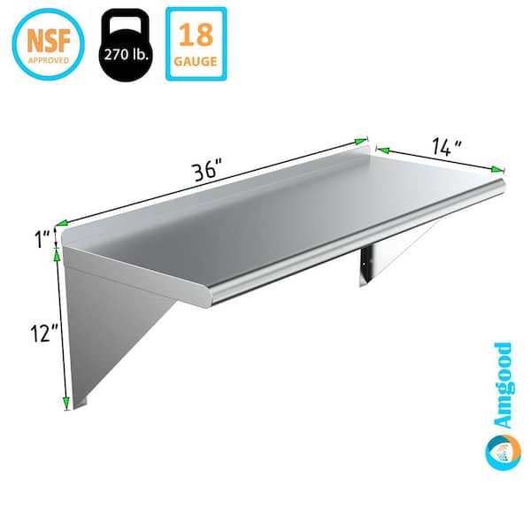 14 in. x 36 in. x 15 in. Stainless Steel Wall-Mount Garage Wall Shelf with  Brackets