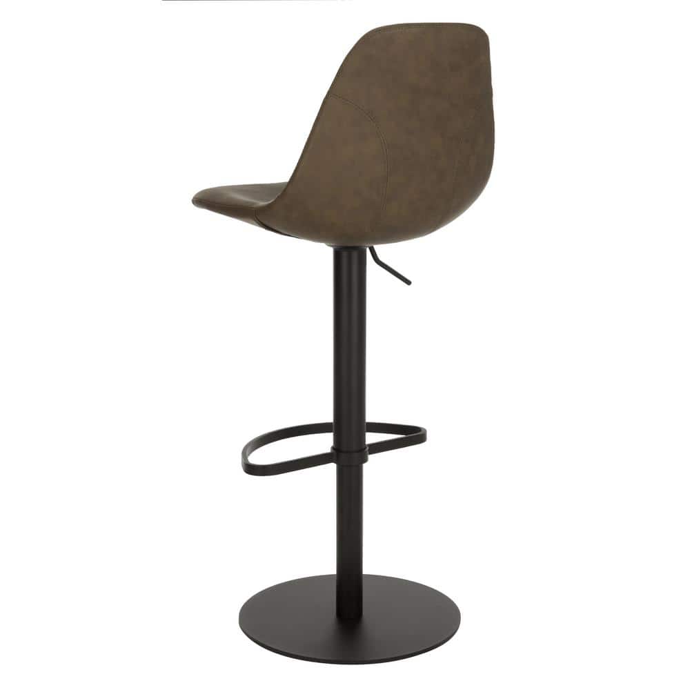 Olive Faux Leather Adjustable Swivel Barstool with Black Metal Base