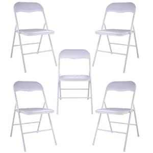 Outdoor Folding Chairs Stackable Patio Dining Chairs Party Chairs in White (Set of 5)