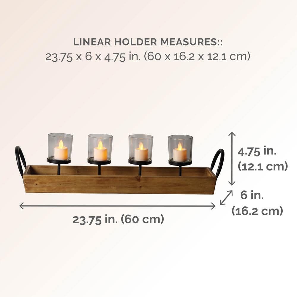 Natural Wood and Glass 24-Inch Votive Candelabra with Metal Handles