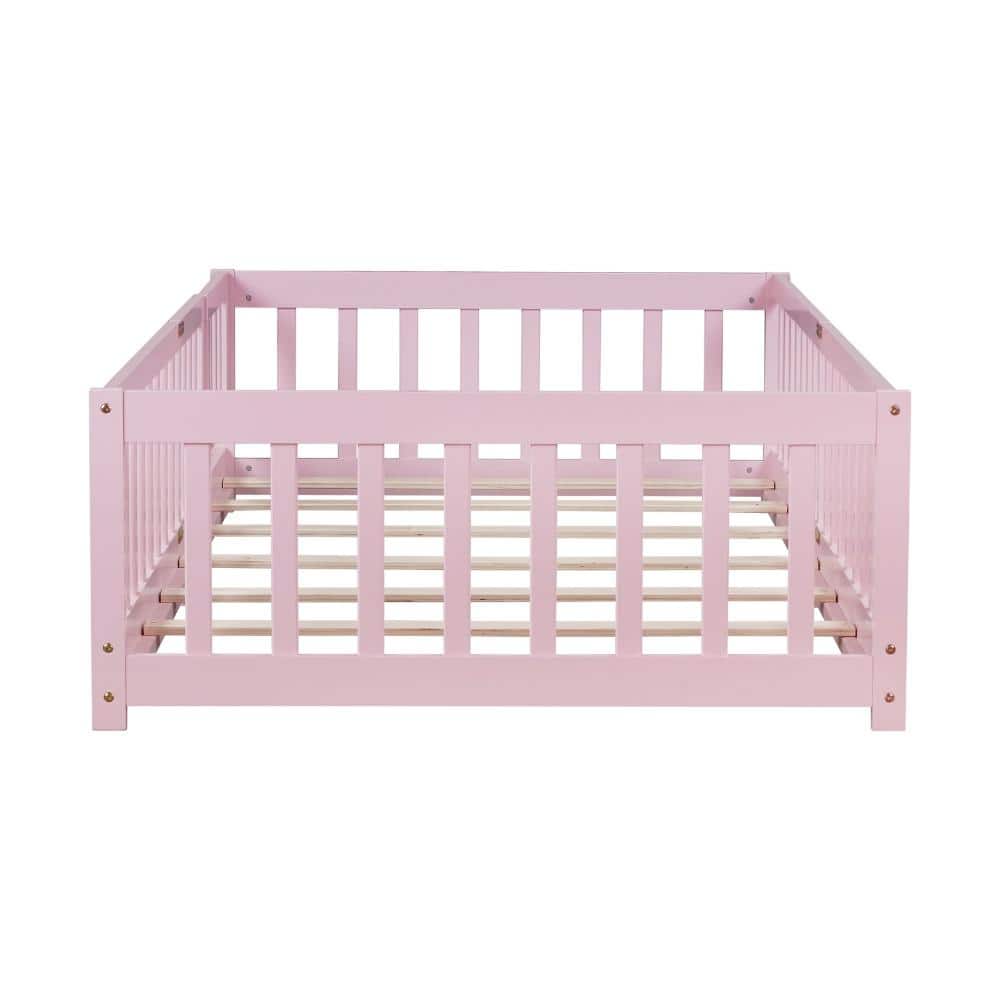 Pink Rubber Wood Frame Twin Platform Bed with Safety Guardrails and Door durable construction price history on PriceWatchPro