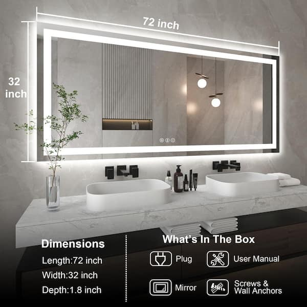 Klajowp 72 in. W x 32 in. H Large Rectangular Frameless Anti-Fog