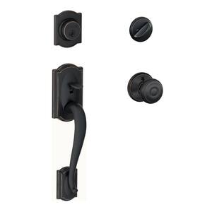 Georgian Aged Bronze Camelot Trim Single Cylinder Knob Door Handleset