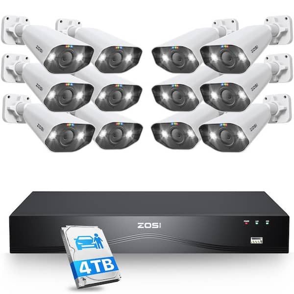 4K UHD 16-Channel(32CH Expandable) 4TB POE NVR Home Security System with 12 Wired 8MP Outdoor Spotlight Cameras