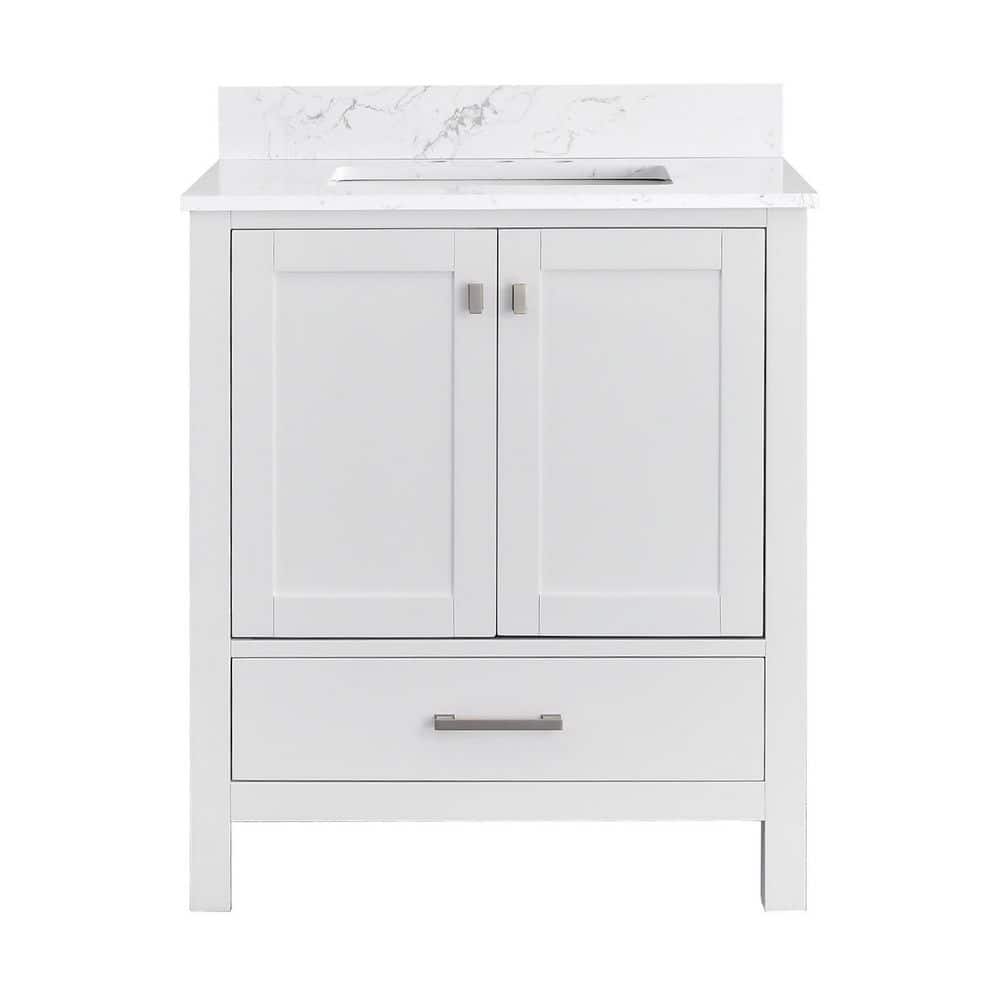 StarrySky 30 inch Undermount Single Sink Freestanding Bath Vanity in White with Engineered Stone Top price history on PriceWatchPro