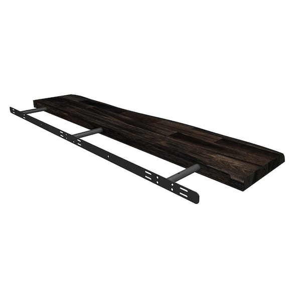 Interbuild Solid 3.9 ft. L x 10 in. D x 1.5 in. T, Acacia Butcher Block Floating Wall Shelf, Espresso with Live Edge