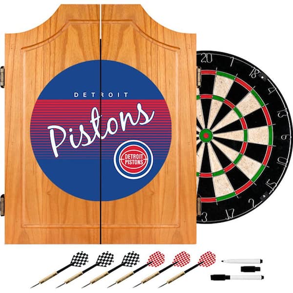 Trademark 20.5 in. Detroit Pistons Hardwood Classics NBA Wood Dart Cabinet Set