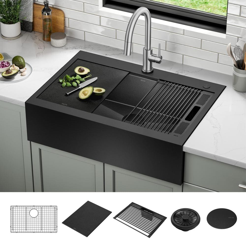 Black Stainless Steel Farmhouse Apron Front Single Bowl Sink