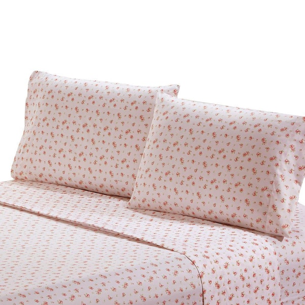 The Urban Port Melun Pink 4-Piece Queen Size Rose Pattern Sheet Set  BM202116 - The Home Depot