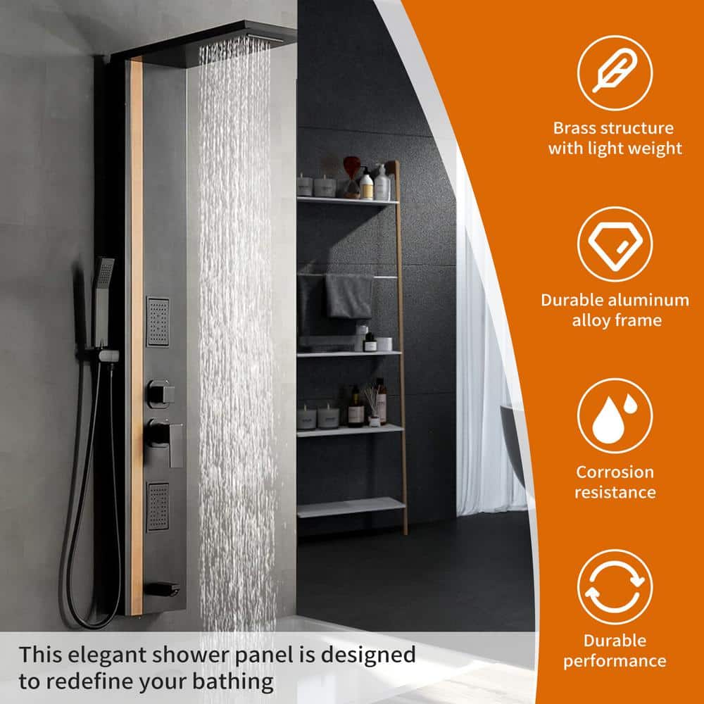 Black and Bamboo Stainless Steel Shower Panel System