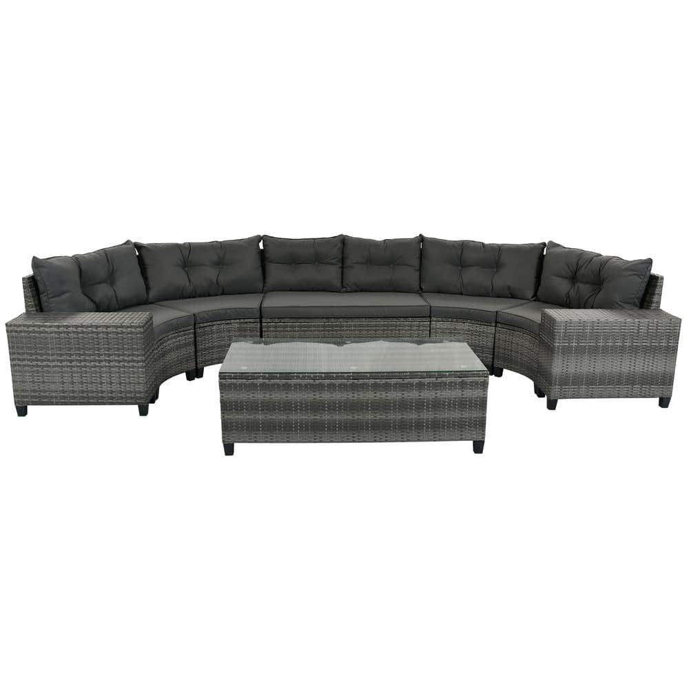 8-Pieces Wicker Patio Conversation Set, Half-Moon Round Sectional Sets All 
