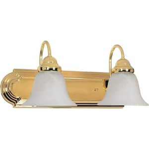 Ballerina 18 in. 2-Light Polished Brass Vanity Light with Alabaster Glass Shade