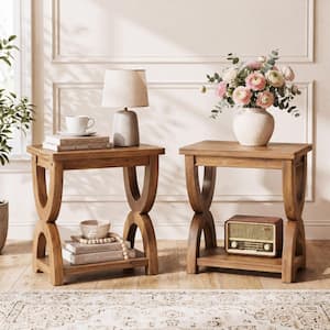 Kerlin 23.6 in. Brown Rectangle Solid Wood End Table Sofa Side Table, X-Side Design, 2-Tier Shelves, 2-Piece