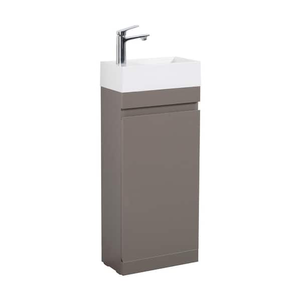 FAMYYT 16 in. W x 9 in. D x 37 in. H Single Sink Freestanding Bath Vanity in Gray with White Solid Surface Top