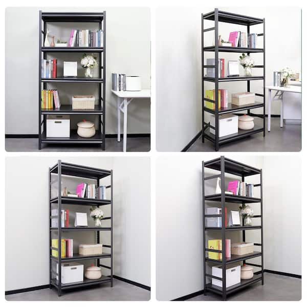 72 in. H 5-Tier Black Heavy-Duty Metal Pantry Organizer with Adjustable Shelves