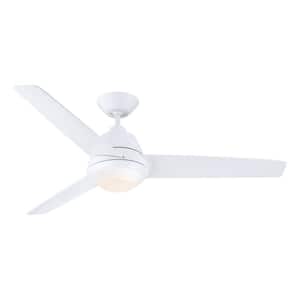 52 in. Indoor Integrated LED Satin White 3-Blade Downrod Mount Ceiling Fan with Light and 4 Speed Wall Control