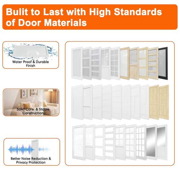 36 in. x 80 in. 1-Lite Frosted Glass Left-Handed White Solid Core Wood Interior Prehung Door Kit+ Quick Assemble Jamb