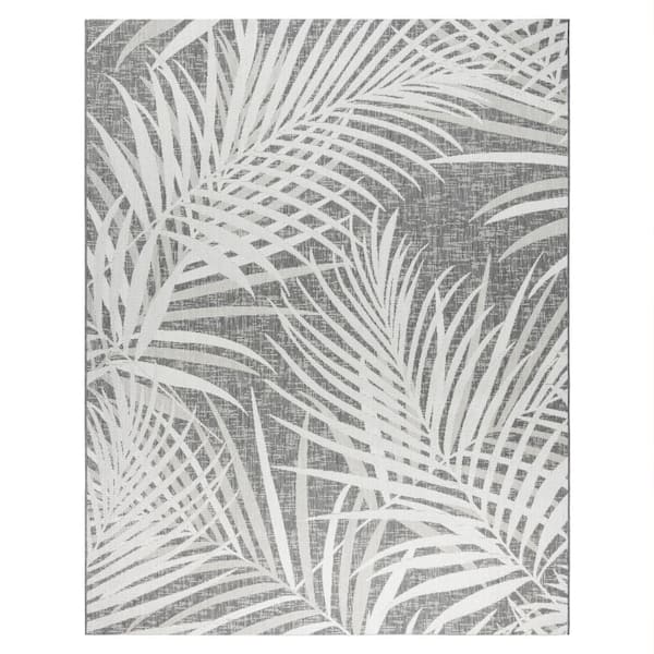 Gertmenian Paseo Paume Dark Gray and White 5 ft. x 7 ft. Floral Indoor/Outdoor Area Rug