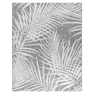 Paseo Paume Dark Gray and White 5 ft. x 7 ft. Floral Indoor/Outdoor Area Rug