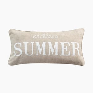 Caspian Sea Beige Endless Summer Sentiment Embroidered Print 12 in. x 24 in. Throw Pillow