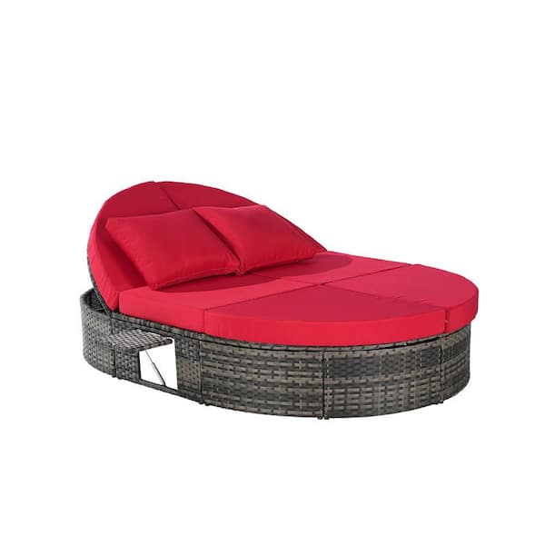 Sudzendf 2 Person Composite Outdoor Day Bed with Red Cushions and Pillows