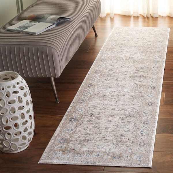 Moondust 2 ft. x 8 ft. Beige/Ivory Abstract Ornate Border Runner Rug