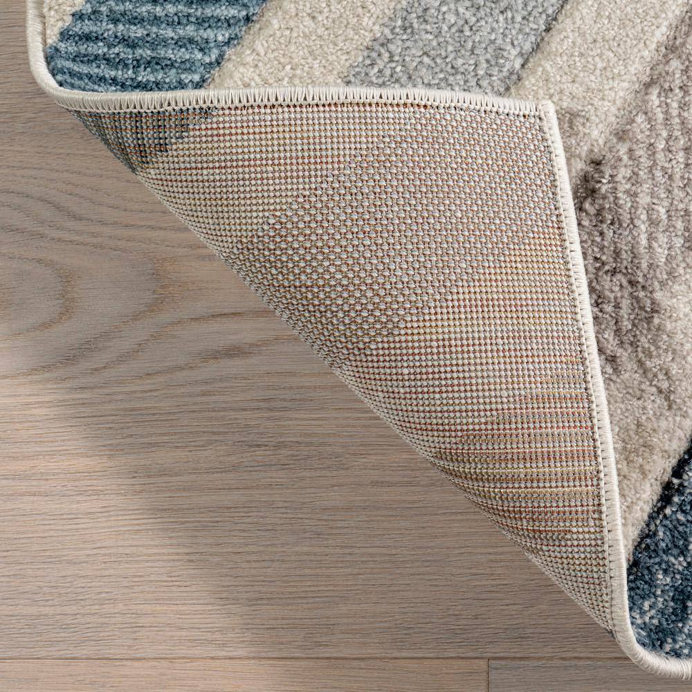 Blue Chevron Pattern Stain-Resistant Runner Rug