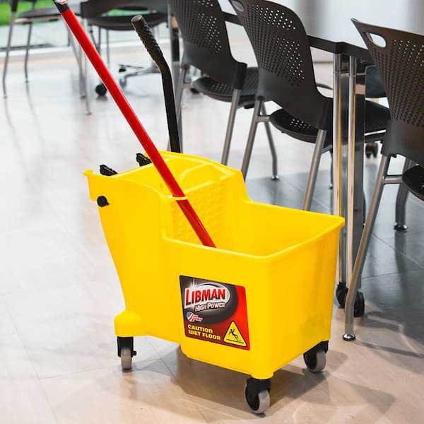 Lavex Wet Mop Kit with 35 Qt. Yellow Mop Bucket, Wet Floor Sign, Mop Head,  and Handle