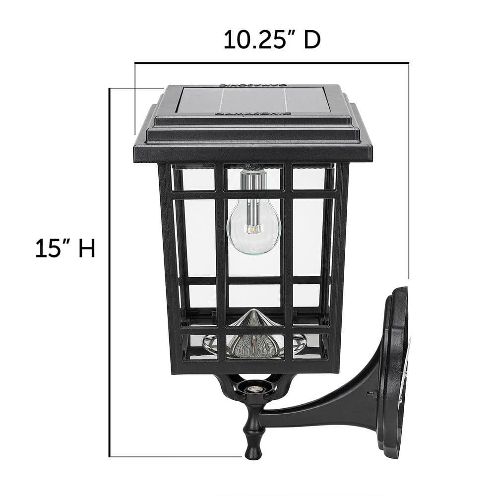 Grand Prairie Black Solar LED Lamp Post with Glass Panels