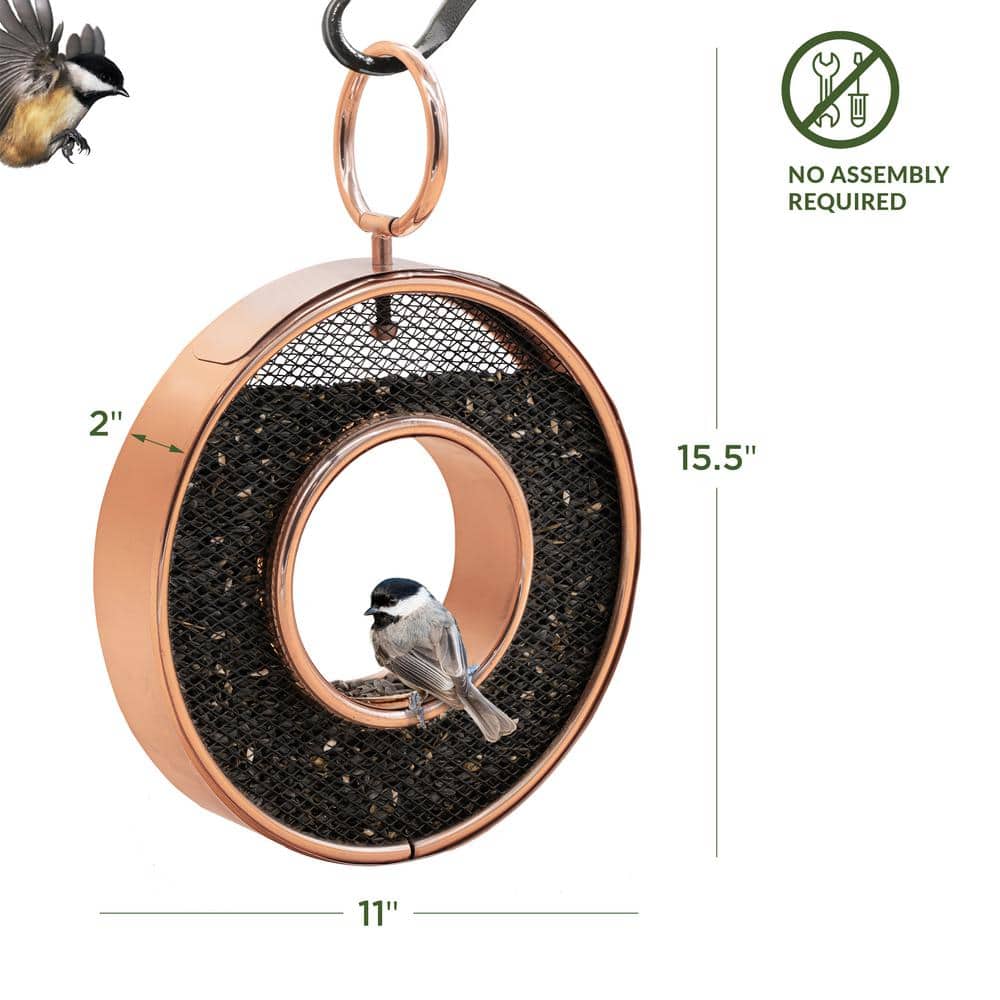 Copper and Black Hanging Circular Bird Feeder with Mesh