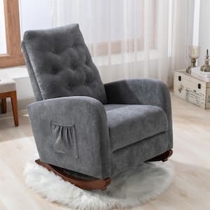 Gray Velvet Rocking Chair with Cushion