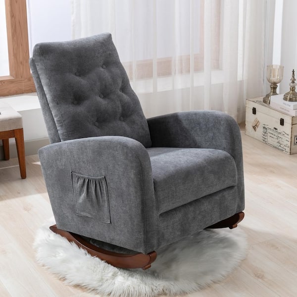 Harper & Bright Designs Gray Velvet Rocking Chair with Cushion