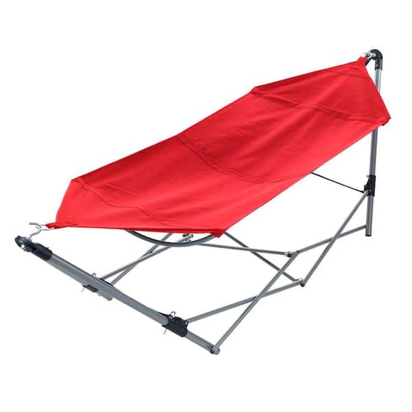 Pure Garden 8 ft. Portable Hammock with 9 ft. Frame Stand and Carrying Bag in Red