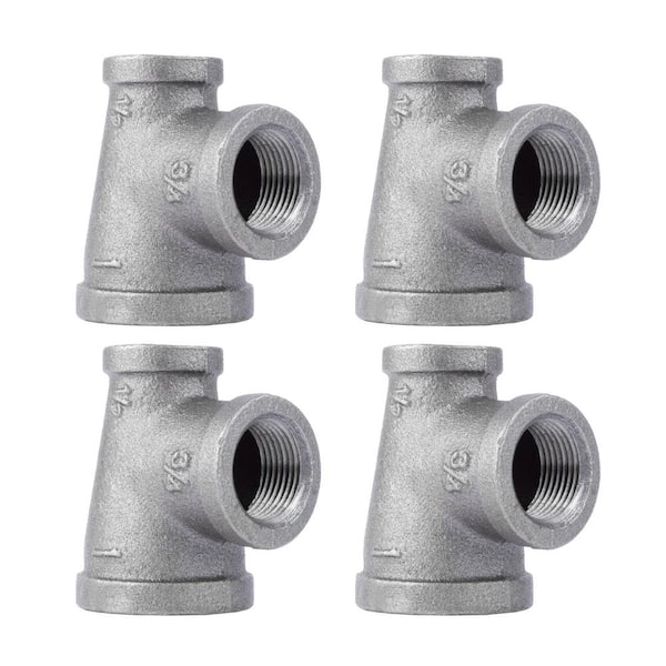 PIPE DECOR 1 in. x 1/2 in. x 3/4 in. Black Iron FPT x FPT x FPT Reducing Tee Fitting (4-Pack)