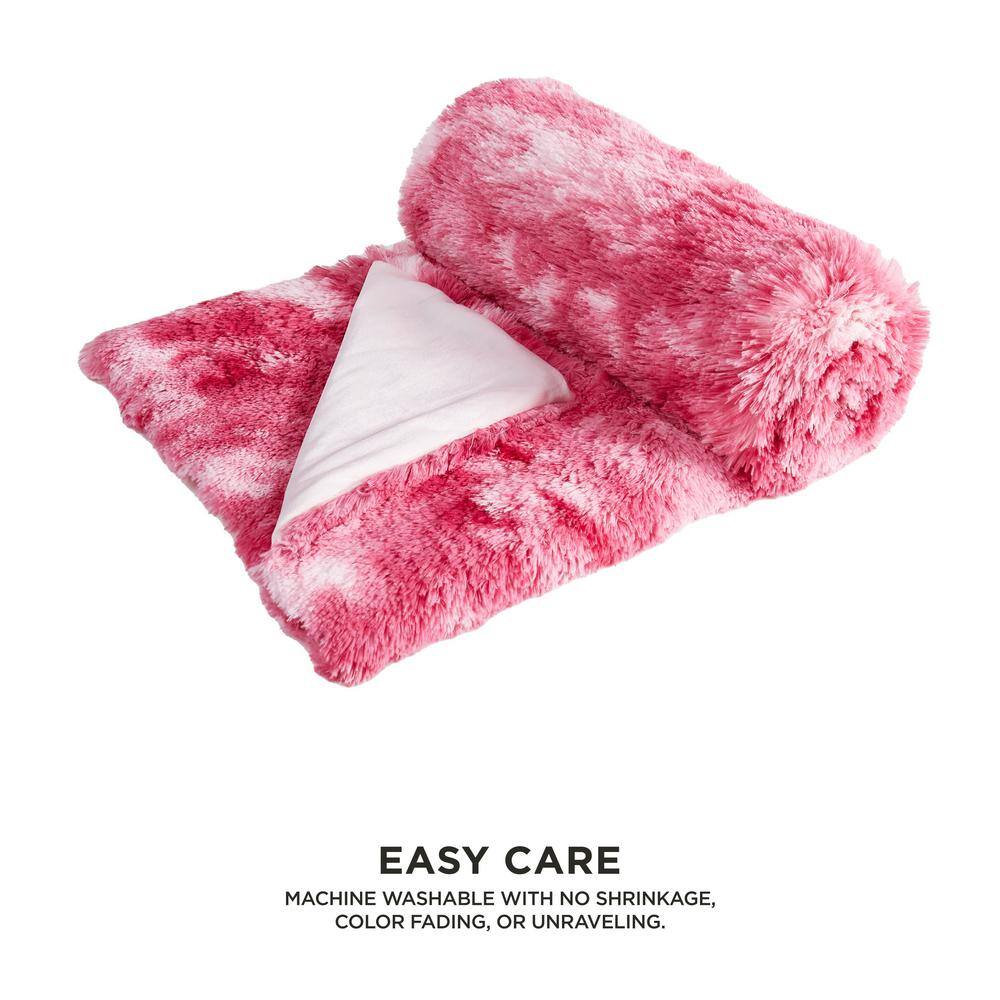 Pink Tie-Dye Shaggy Faux Fur Plush Throw Blanket 50" x 70"