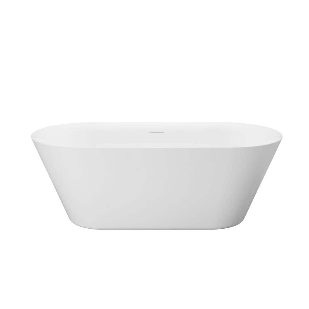 66 in. x 29 in. Acrylic Oval Flat Bottom Freestand Soaking Bathtub with Center Drain in Glossy White price history on PriceWatchPro