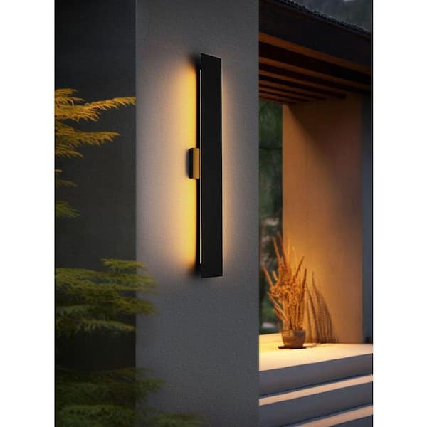 34 in. Black Outdoor Hardwired Wall Sconce with Integrated LED