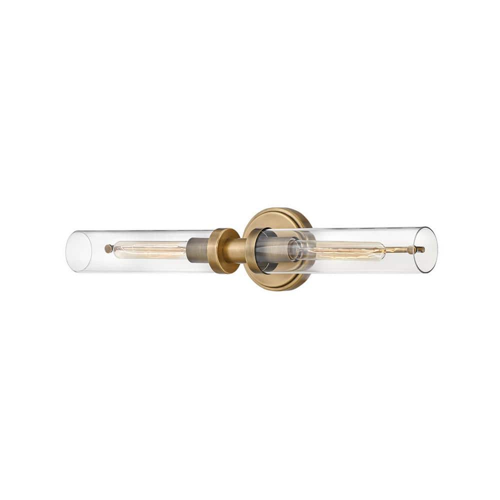 Vaughn Heritage Brass 2-Light Industrial Chic Bath Bar with Clear Glass
