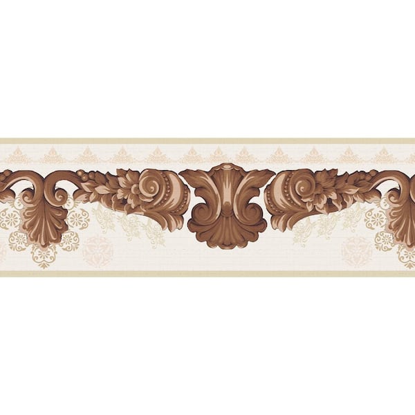 Dundee Deco Falkirk Dandy Gold Brown Grey Scrolls Leaves Damask Peel and  Stick Wallpaper Border DDHDBD9085  The Home Depot