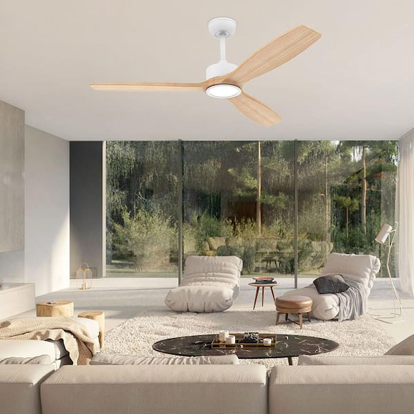52 in. Modern Wood Indoor/Outdoor White Standard Downrod Mount Ceiling Fan with Dimmable LED Lights and Remote Control
